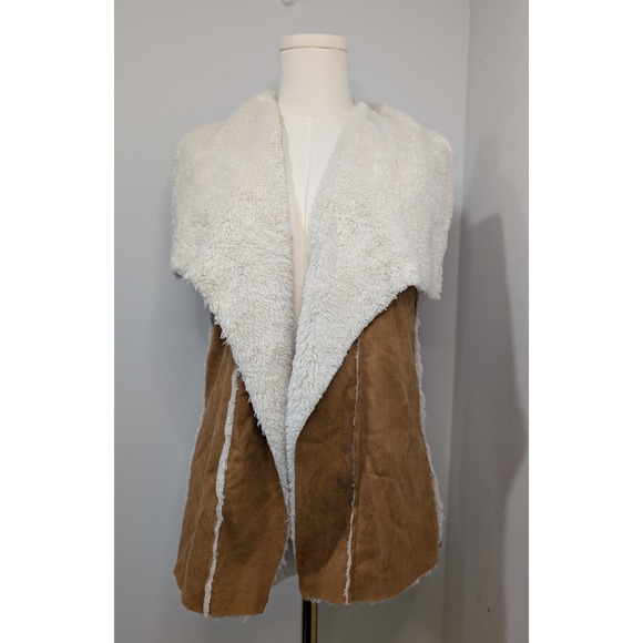 SHEIN Jackets & Blazers - Brown Suede Sherpa Lined Vest Women's Open Front Drape Collar Cozy